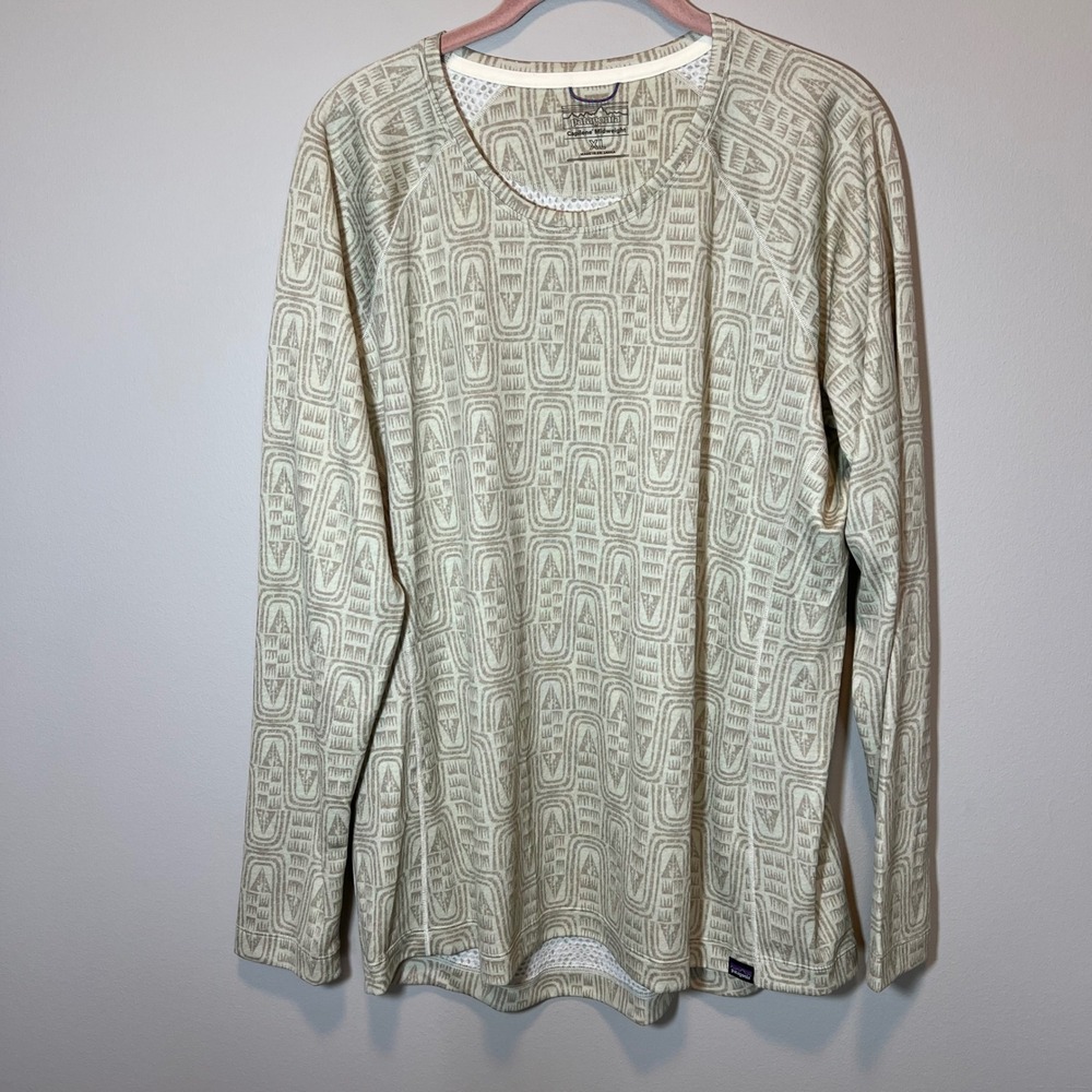 Patagonia Women's Capilene Midweight Crew XL Tan Geometric Print Base Layer